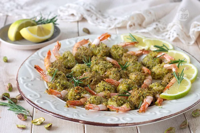 Gamberi al forno in crosta di pistacchi
