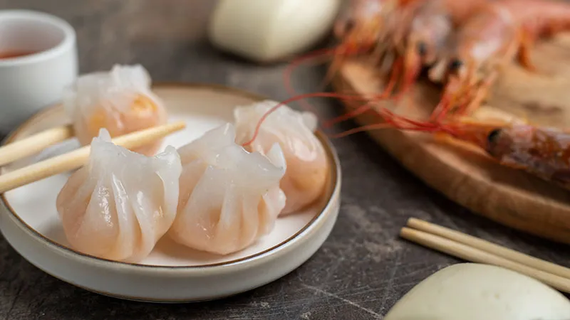 Ravioli cinesi har gow al vapore